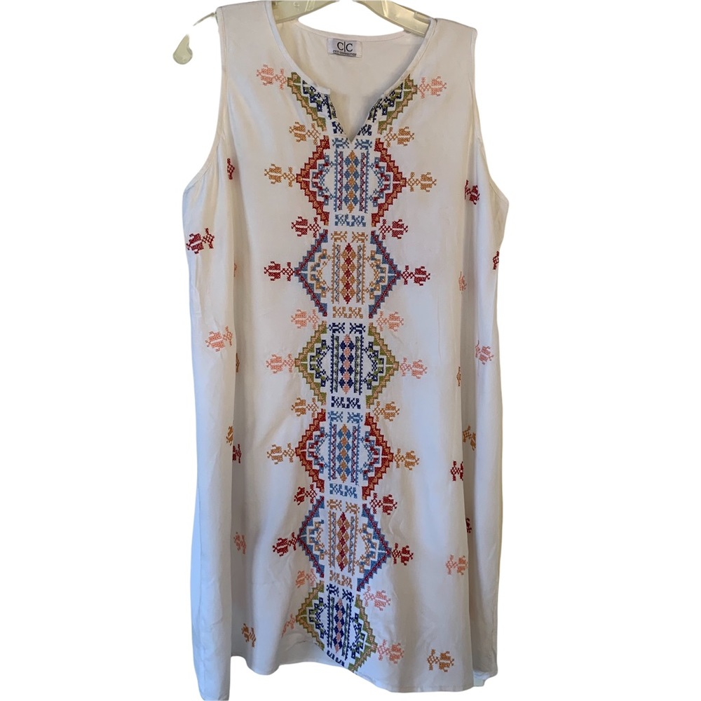 C&C California White Embroidered Cotton Sleeveless Beach Dress Large